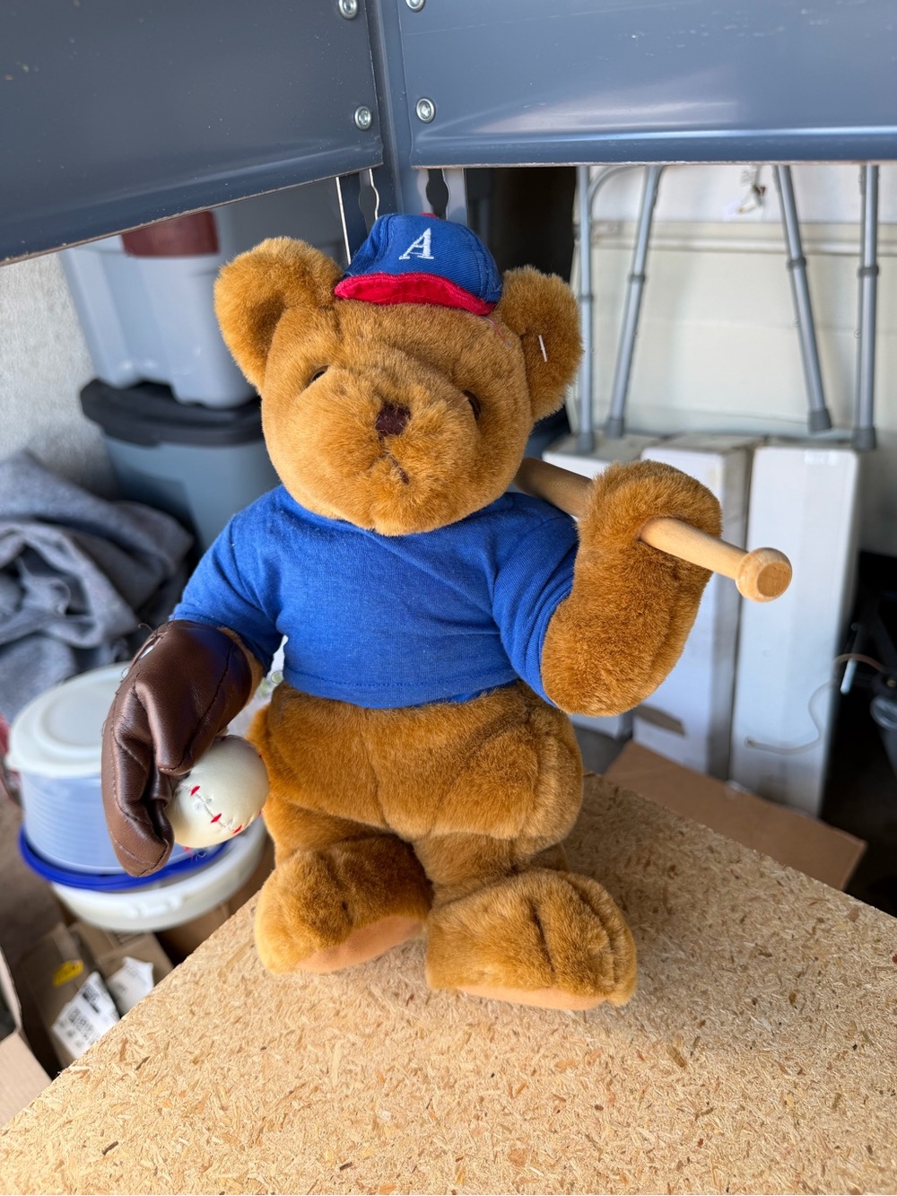 Vintage Toy Parade Baseball Player Teddy Bear Plush Bat Glove Ball 15”
